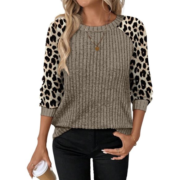 Women's apricot Stripes Color Block Long Sleeve Shirt Lightweight Sweater - Picture 2 of 4